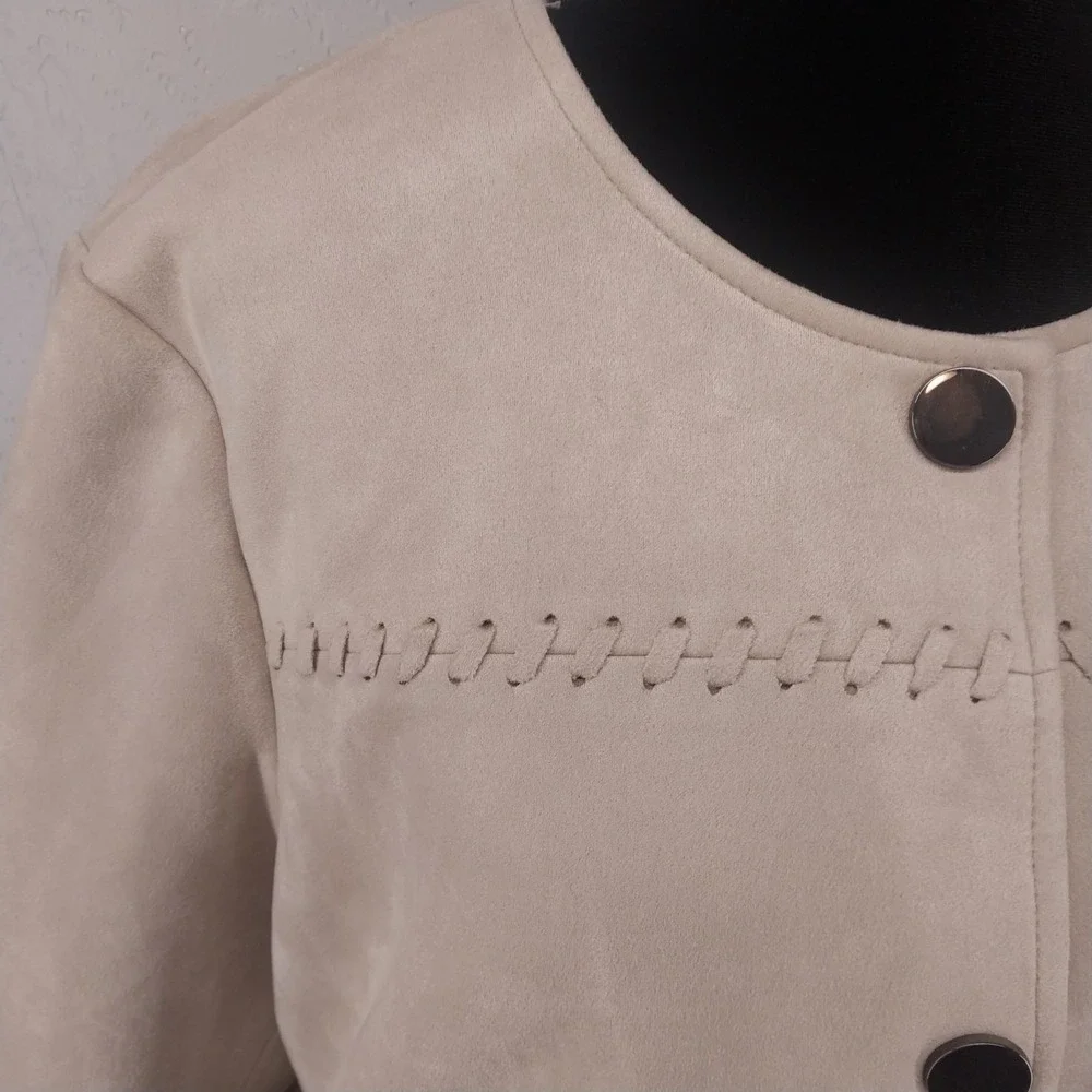 NWT Marc New York Size XL | Beige Faux Suede Whipstitch Snap Front Jacket Womens
